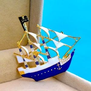 Blue Enamel Sailboat Brooch Pendant